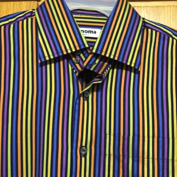 renoma black/bright multicolor stripe button shirt - Picture 2 of 7